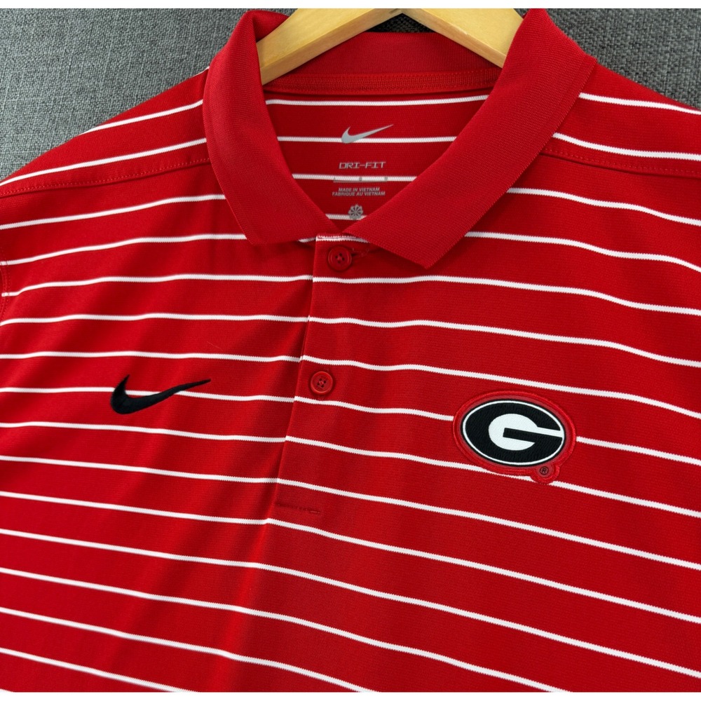 Nike Georgia Bulldogs Dri-FIT Polo Shirt Mens Large Red Striped On-Field NCAA